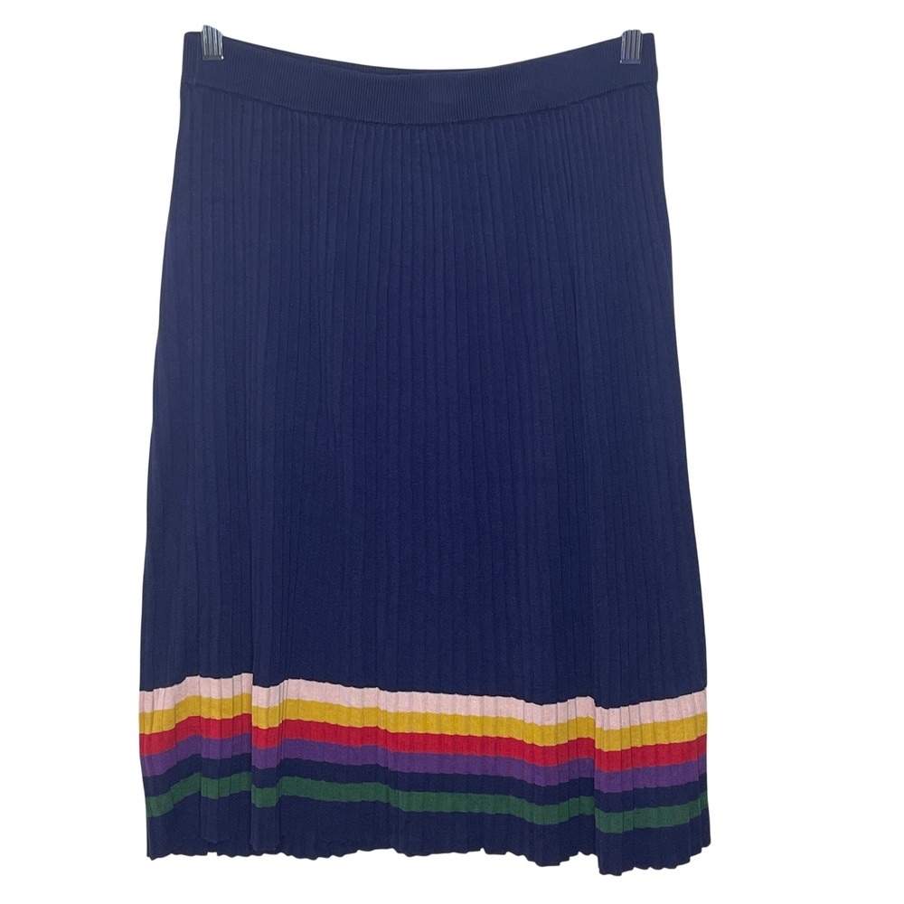 ModCloth Knit‎ Midi Skirt Striped Trim Ribbed Blue Multicolor Women's